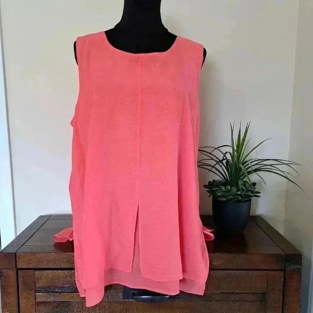 NWT Flowy Cristina B  Sleeveless Top Women's Large Coral Pink Blouse